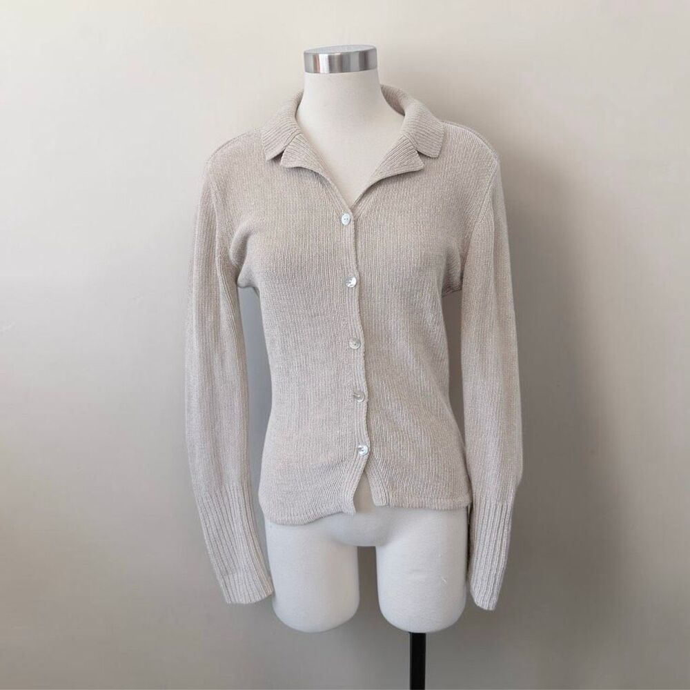 Urban Line Chenille Nude Tan Cream Cardigan Sweater 90s Collared Y2K Medium